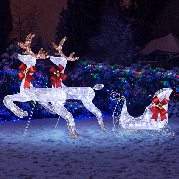 Lighted Reindeer & Sleigh Set - 270 White LEDs Christmas Decoration