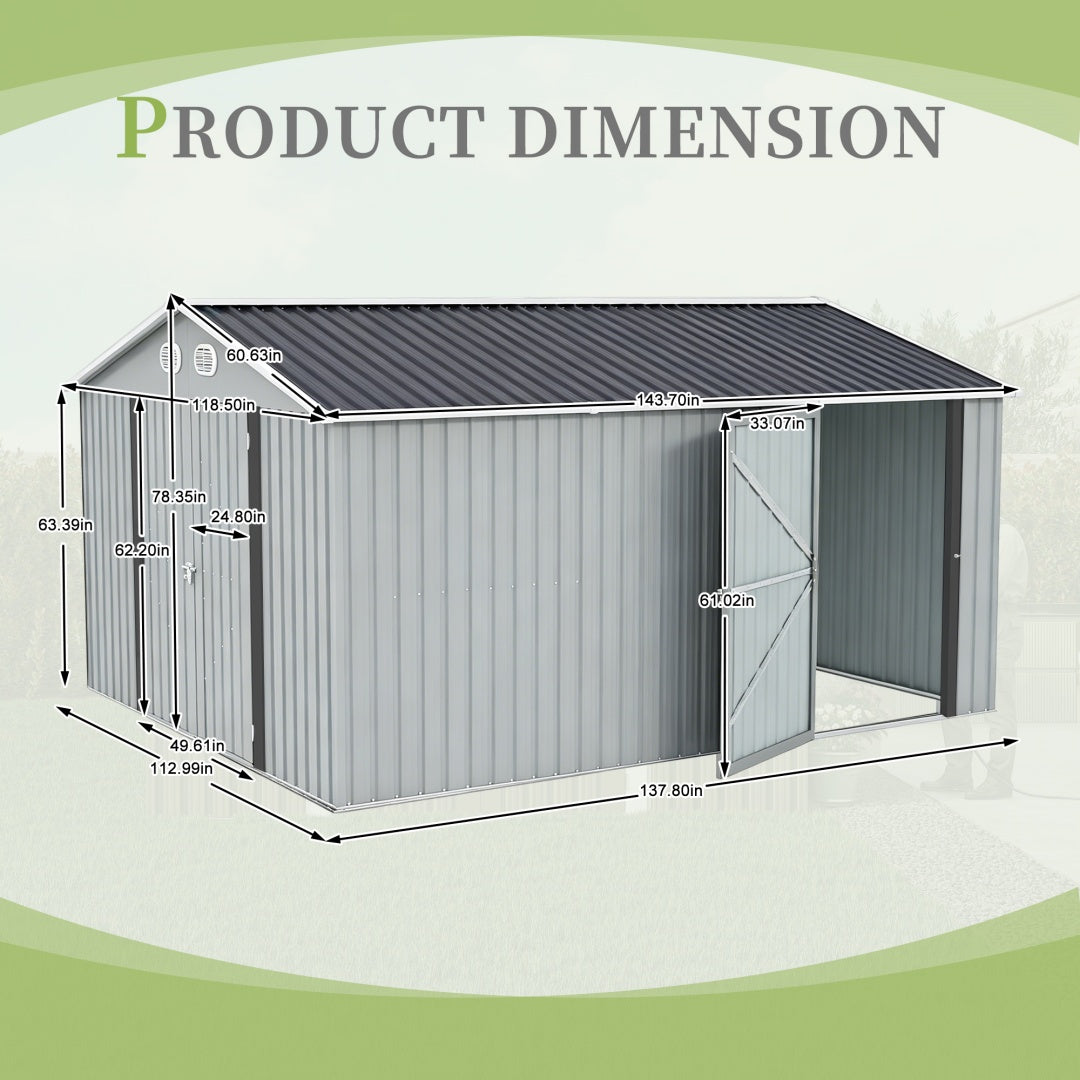 10x12 FT Outdoor Metal Storage Shed with Lockable Door - White