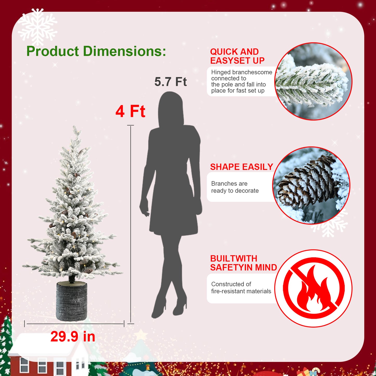 Artificial Christmas Tree - PE PVC Flocking Basin - Multiple Sizes