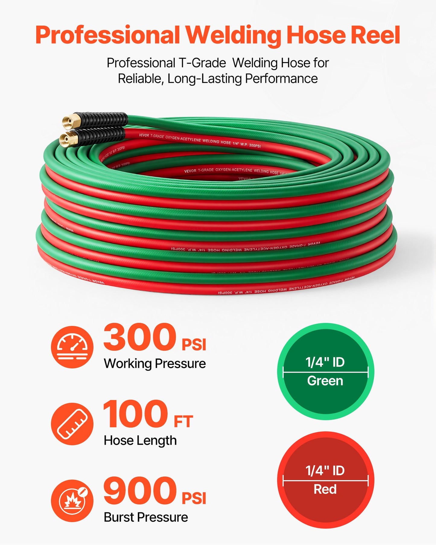 Retractable Welding Hose Reel with 1/4 Inch 100FT Rubber Hoses for Oxygen & Acetylene