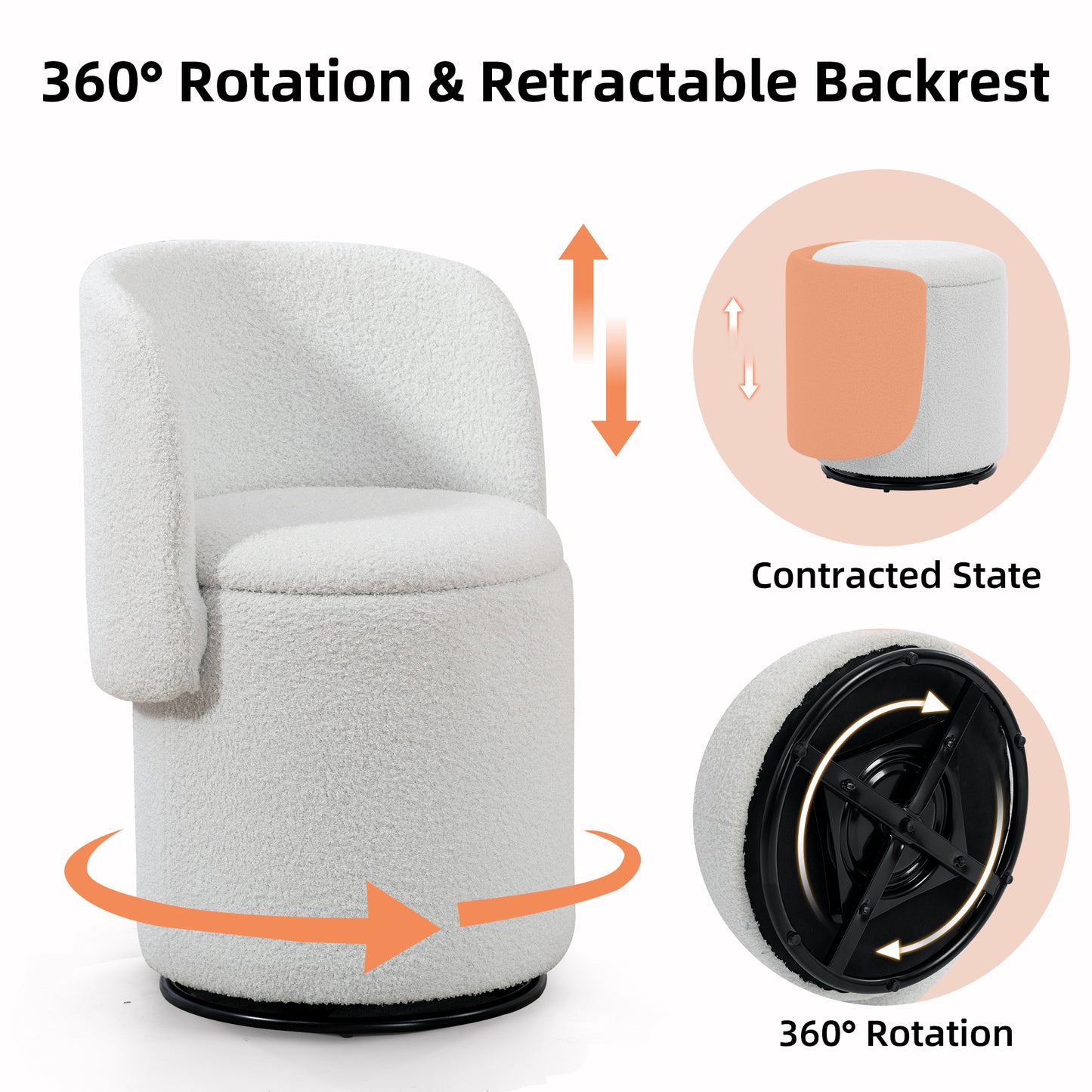 Stylish Upholstered Barrel Chair 360 Swivel Vanity Stool For Bedroom