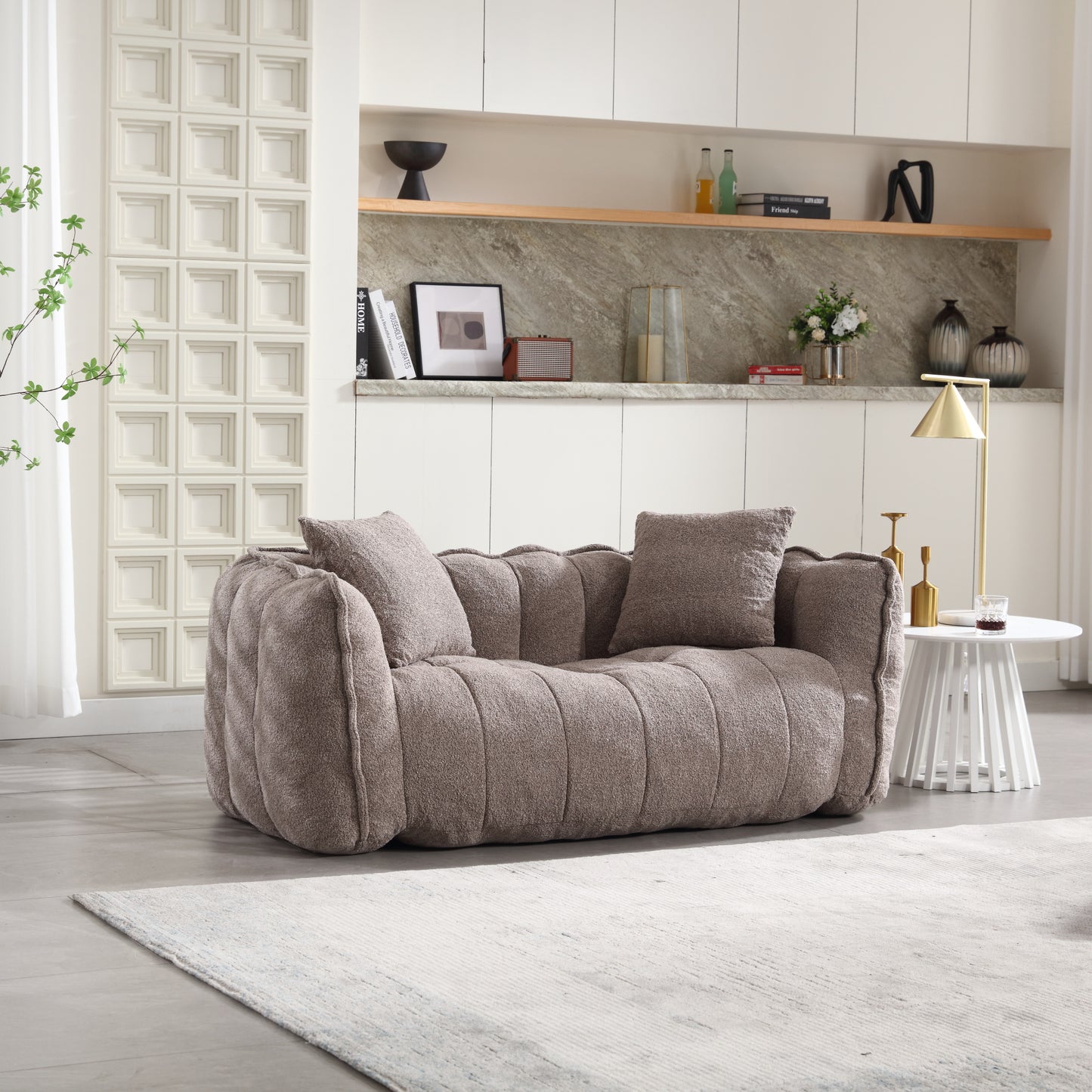 Comfortable Brown Beanbag Chair for Two - Chenille Foam Sofa