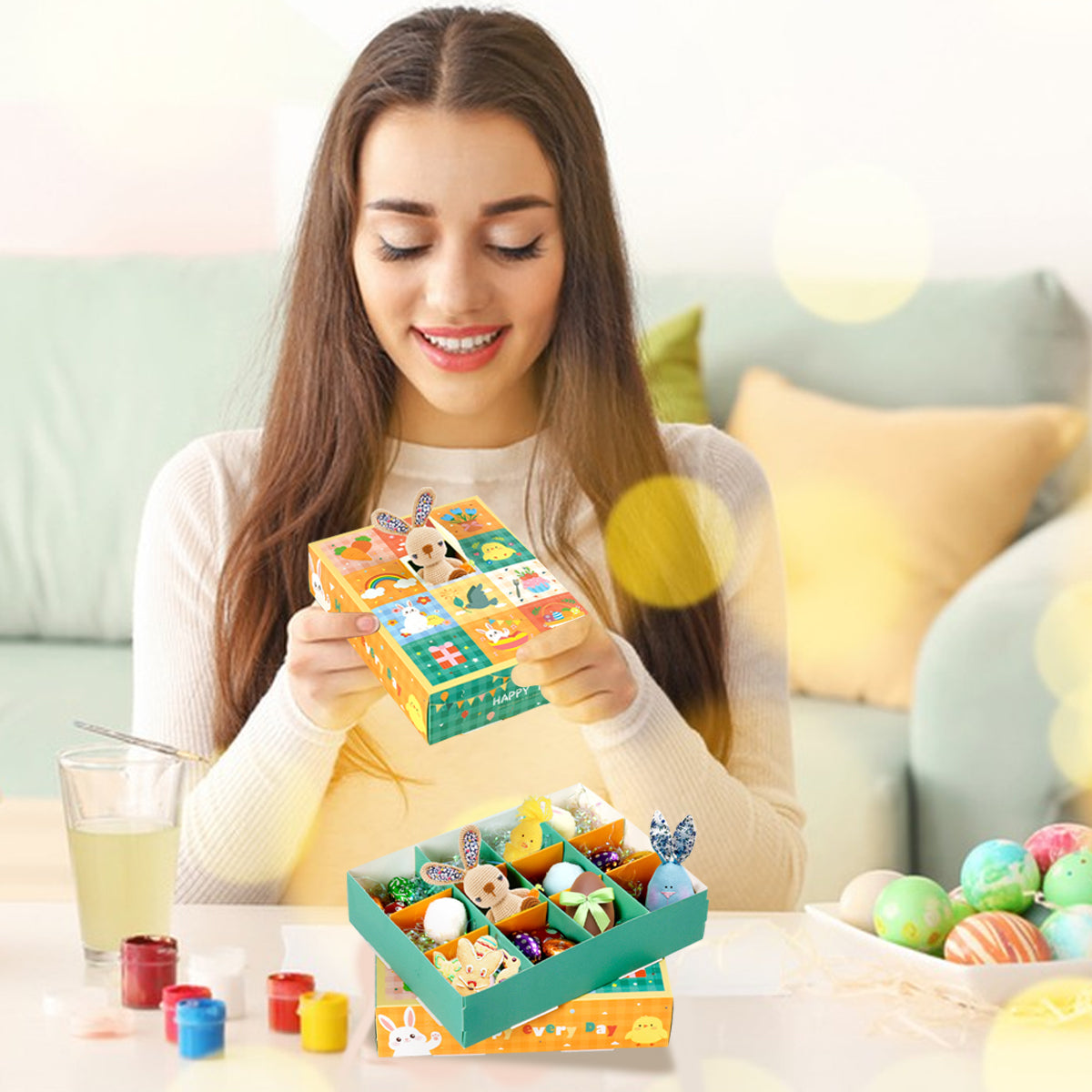 15-Piece Spring Theme Party Favor Boxes - Bunny & Carrot Design