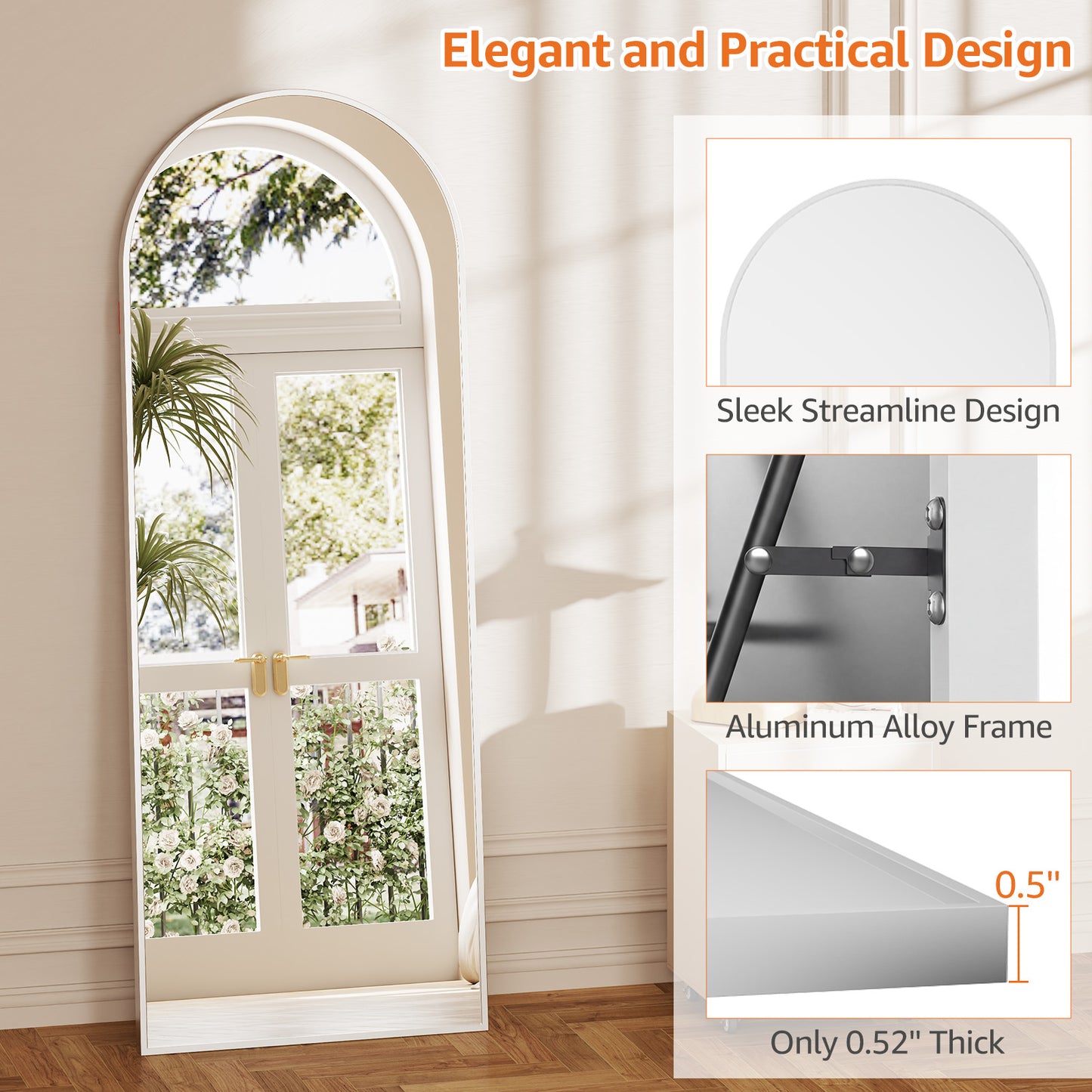 Arched Full Length Floor Mirror - Standing, Leaning or Wall Mounted