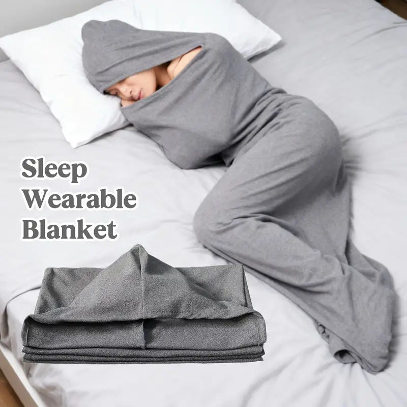 Wearable Hooded Sleep Pod Blanket - 2-in-1 Full Body Sleeping Bag - Grey XL