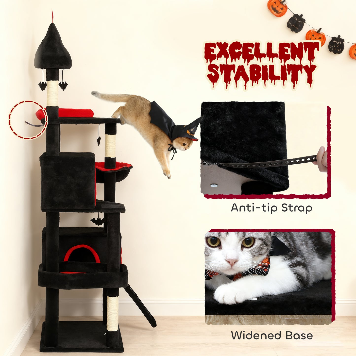 Gothic Cat Tree Tower with Condos & Sisal Scratching Posts - 78 Inch