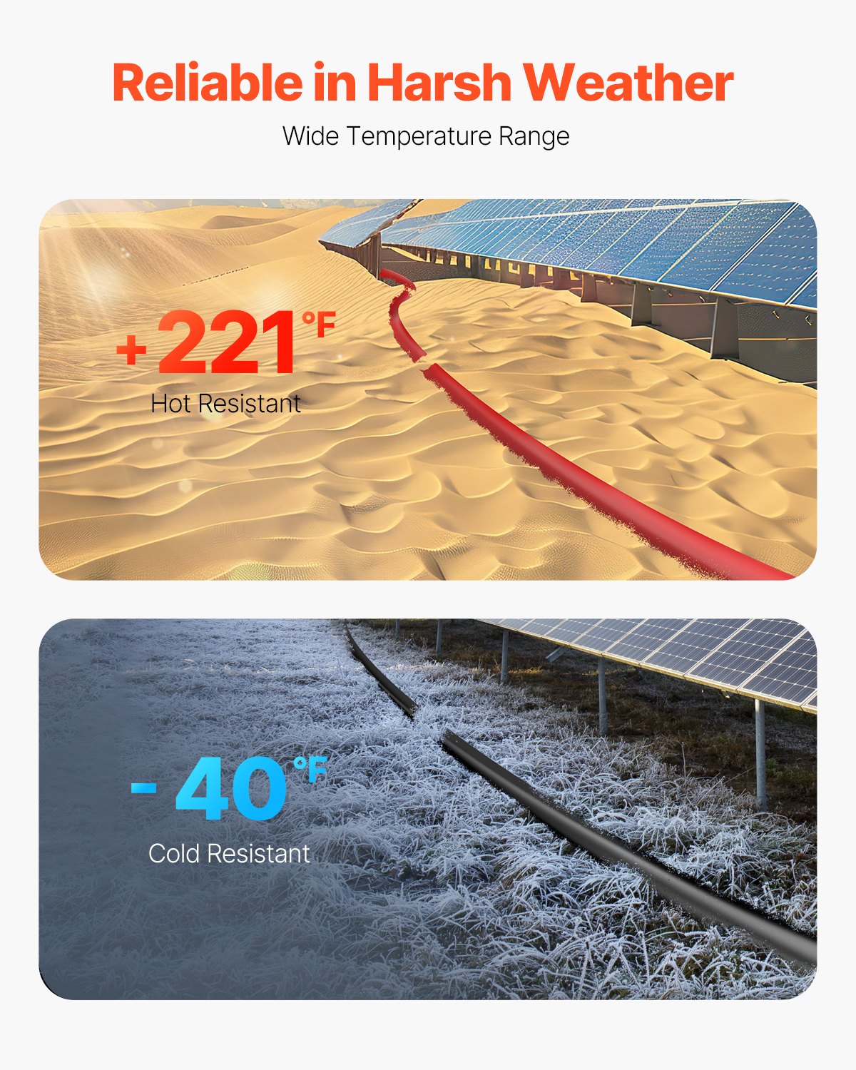 30FT Solar Panel Extension Cable 10AWG Waterproof Female & Male Connectors