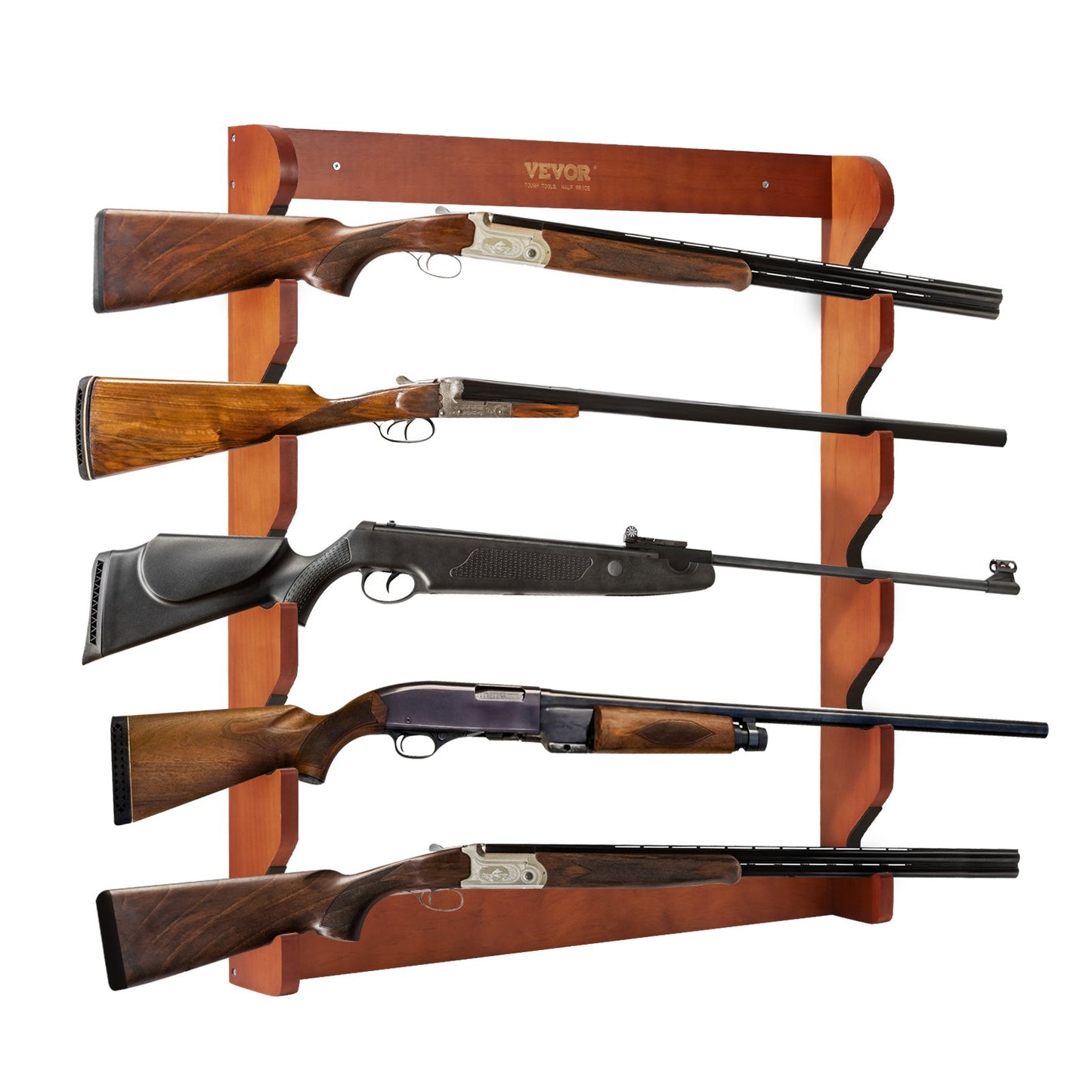 Wood Gun Rack Wall Mount - Holds 5 Rifles & Shotguns, Heavy Duty Wall Storage