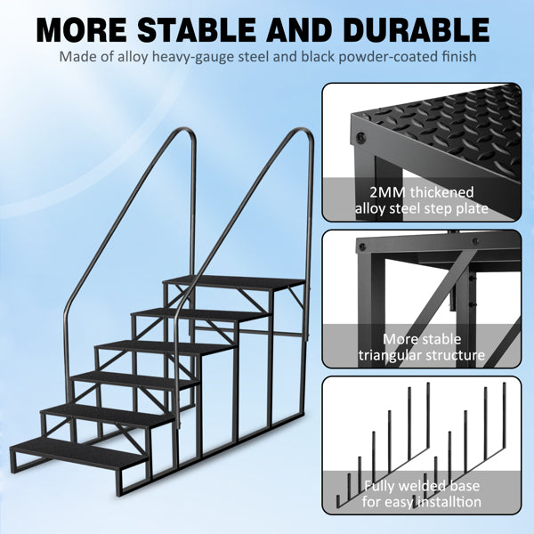Heavy-Duty Pool & RV Ladder with Handrail, 660lb Capacity, Anti-Slip Steps