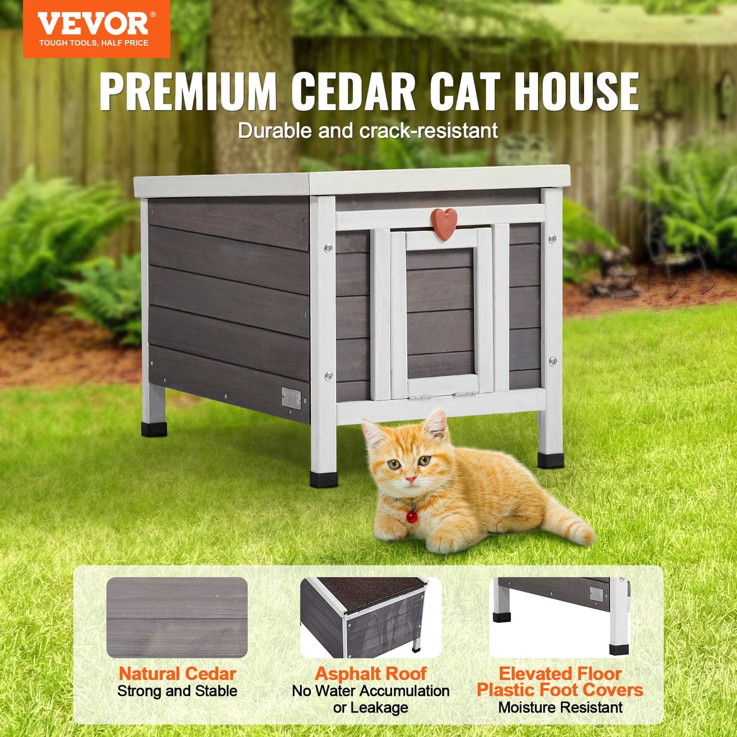 Outdoor Wooden Cat House Shelter with Roof and PVC Door Flaps - Feral Cat Enclosure