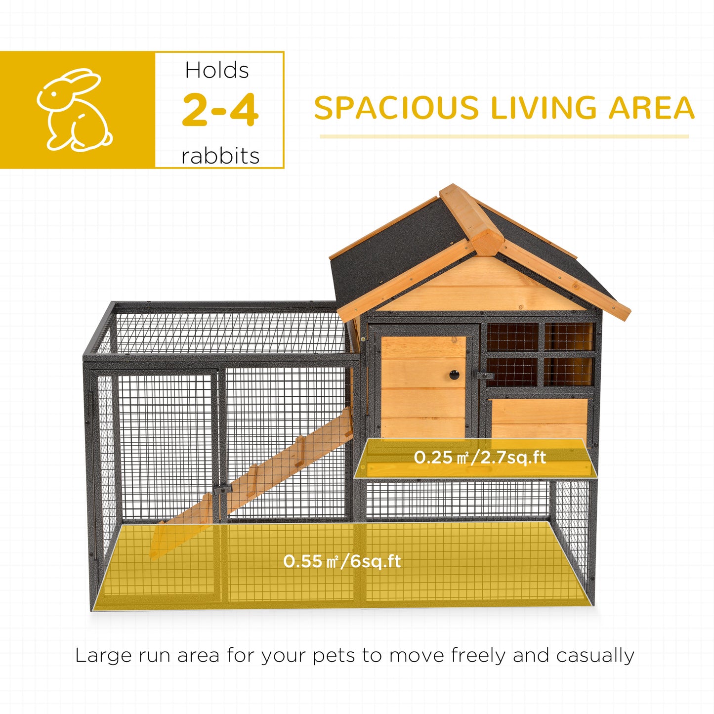Outdoor Rabbit Cage with Elevated Design & Slide-Out Tray - Natural Wood & Black
