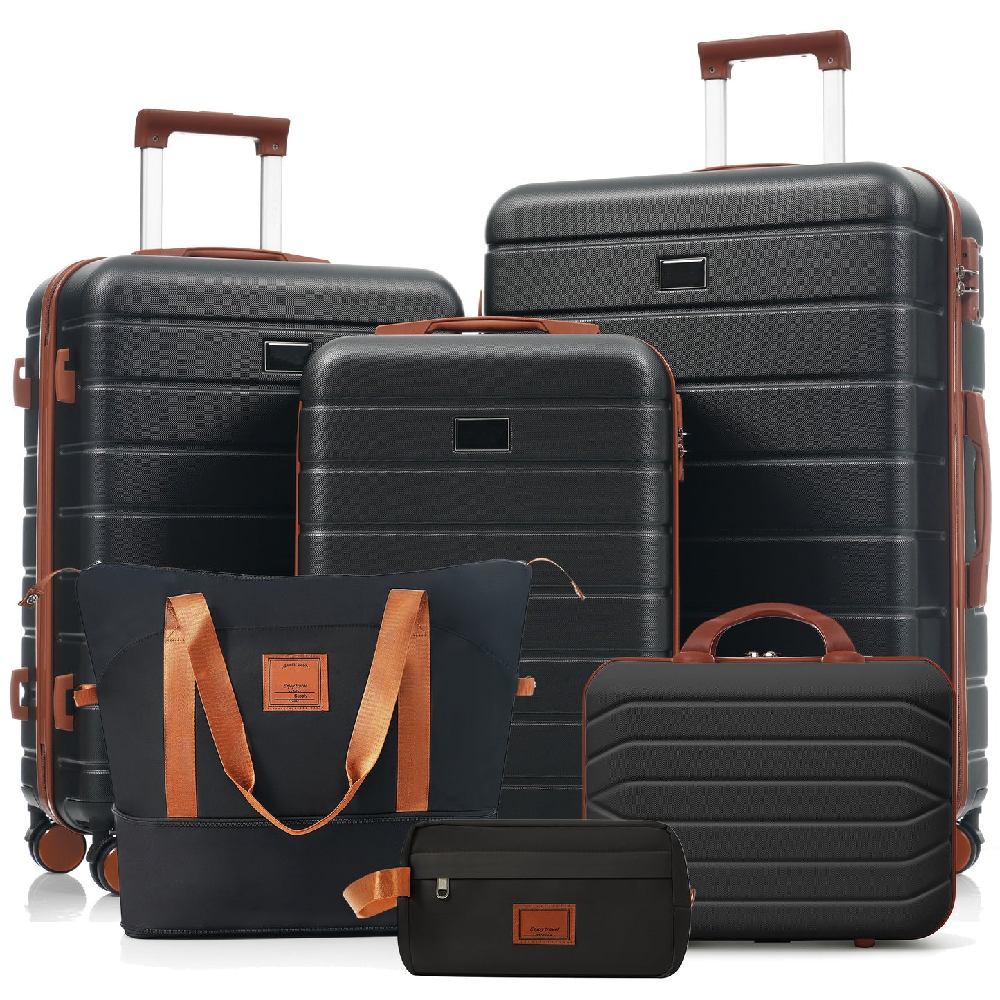 6-Piece Hardside Luggage Set with TSA Lock - Black