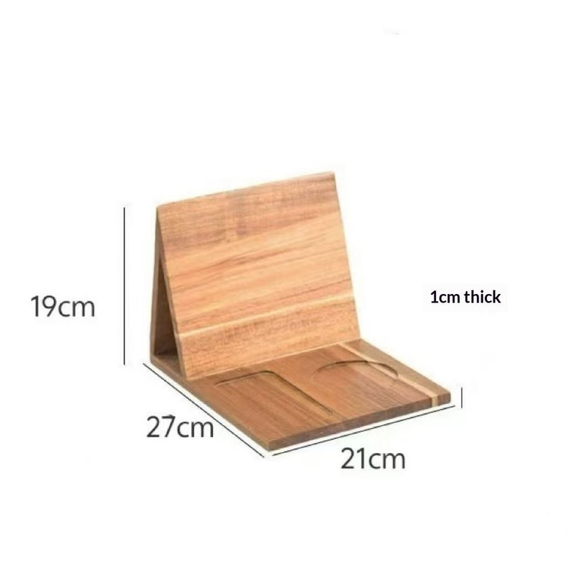 Solid Wood Triangular Bookend with Cup Coaster - Natural Finish