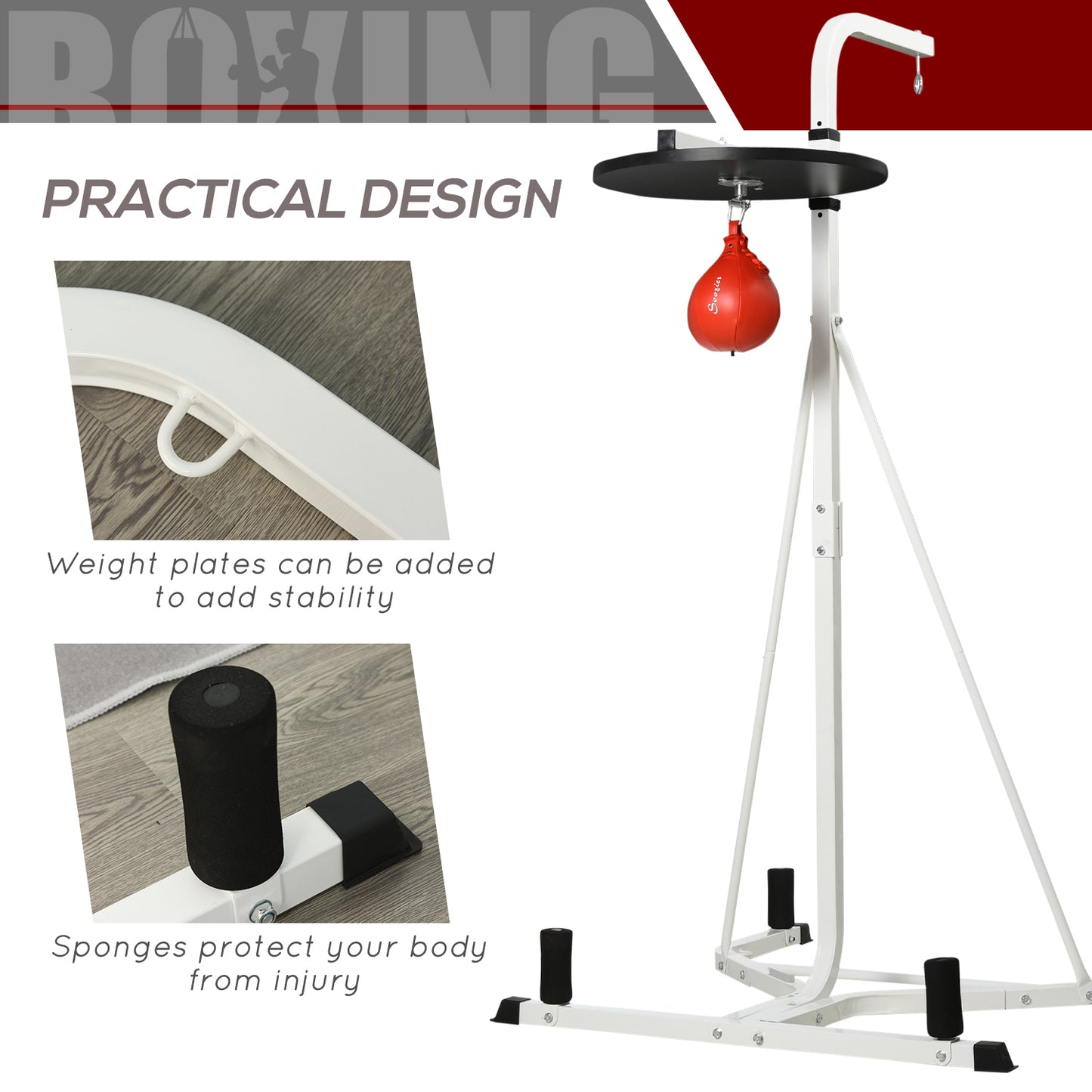 Adjustable 2-in-1 Punching Bag Stand with Weighted Base - White