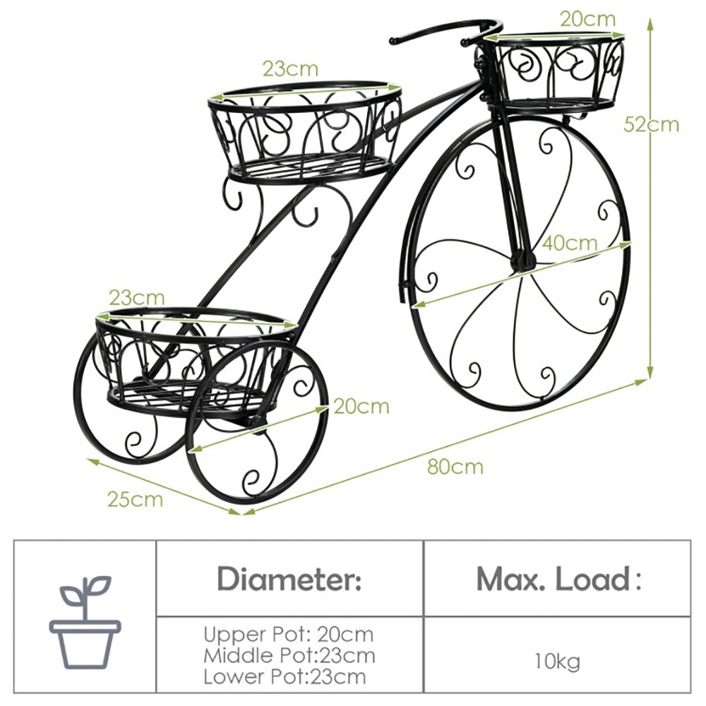 3-Tier Metal Tricycle Plant Stand with 3 Shelves for Indoor & Outdoor Garden