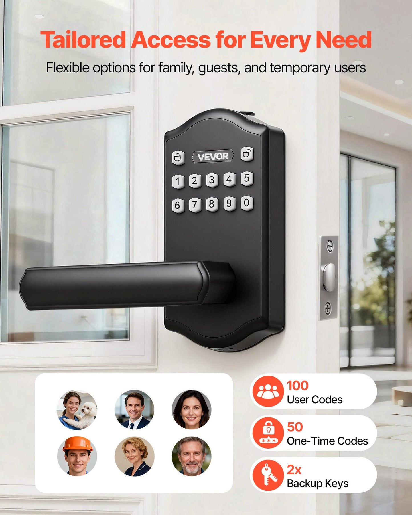 Keyless Entry Door Lock with Handle - Electronic Keypad, Auto Lock, Custom Codes, Matte Black