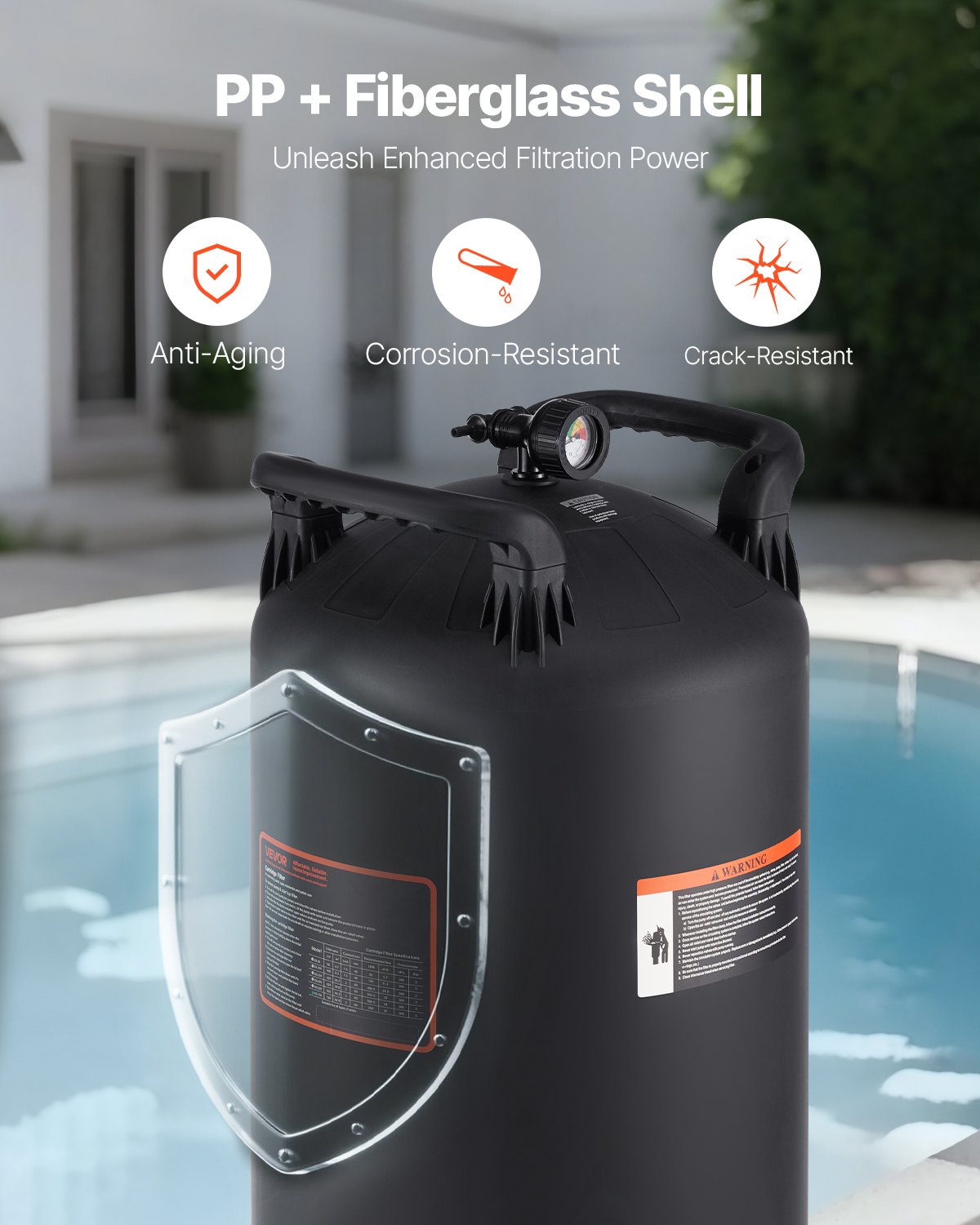Pool Cartridge Filter Valve 725 sq.ft. GPH Swimming Pool Filtration System - Black