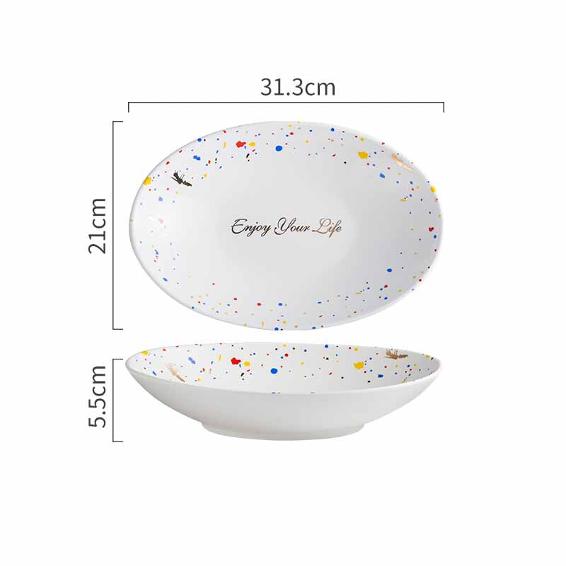 Ceramic Terrazzo Plate Set - Round Dinnerware for Kitchen & Dining