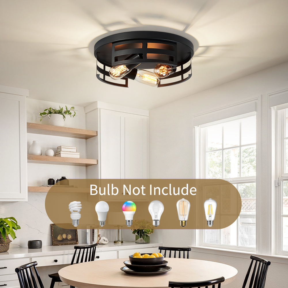 2-Pack Black Flush Mount Ceiling Light Fixtures - Modern Industrial Design for Kitchen Hallway