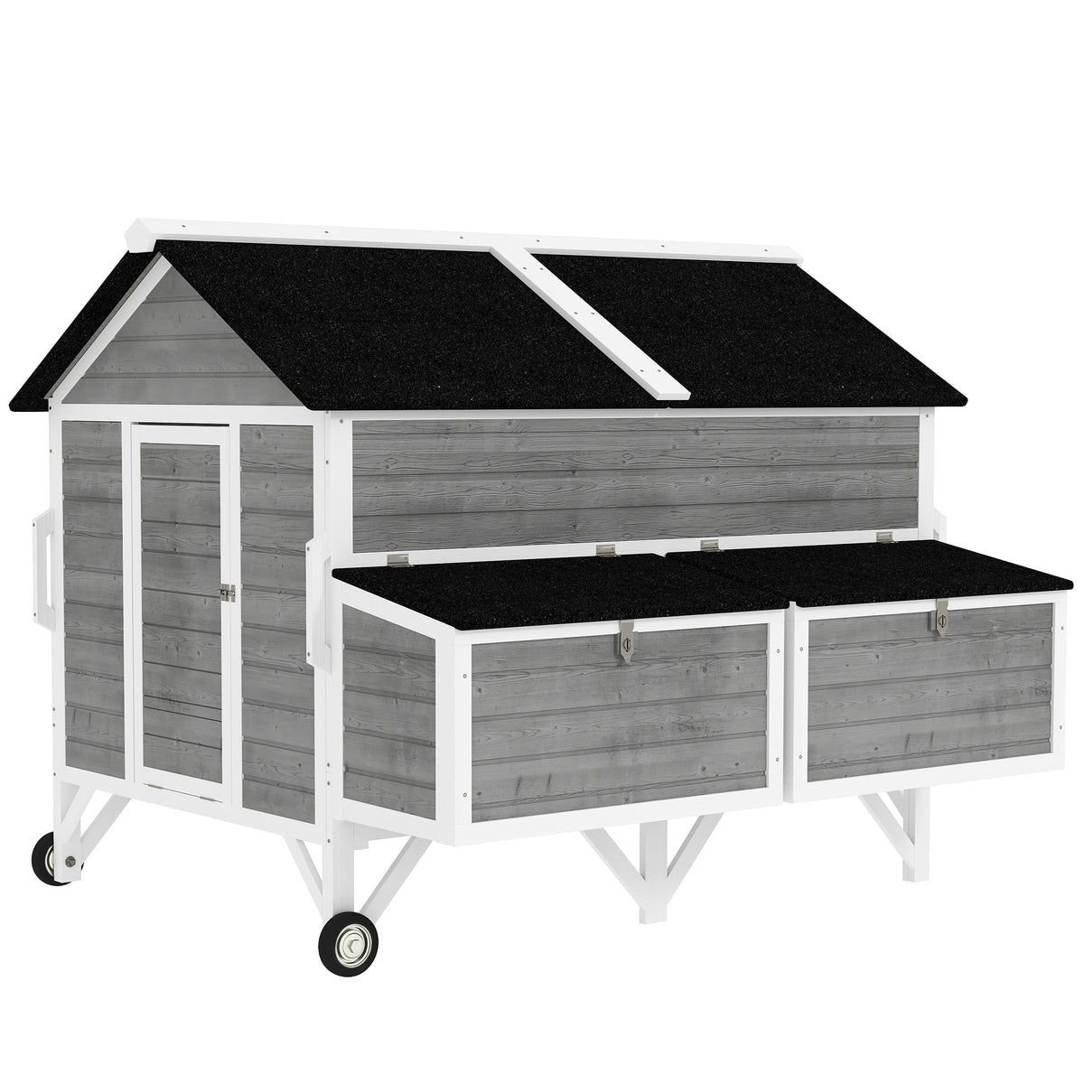 59-Inch Wooden Chicken Coop with Wheels & Handles for 4-6 Chickens - Gray