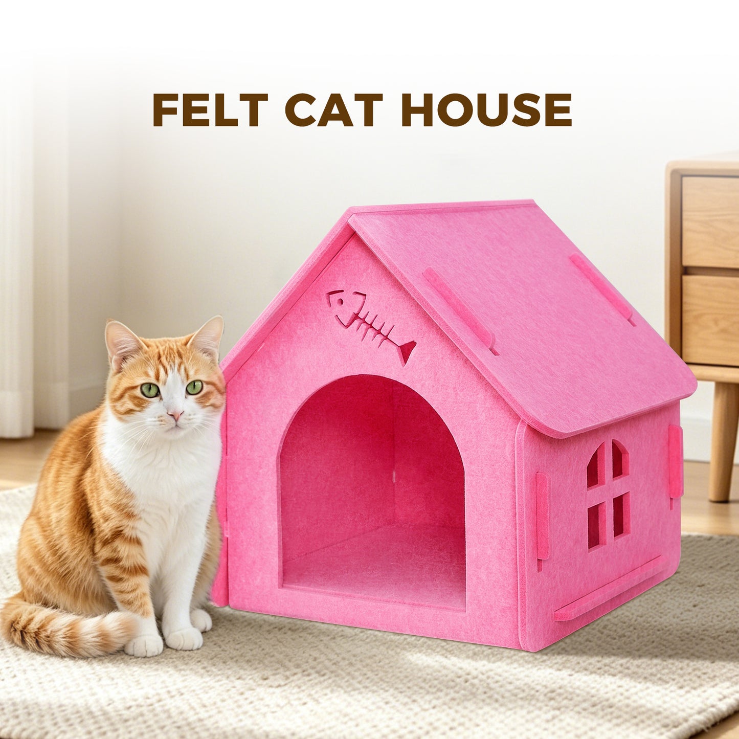 Detachable Felt Cat House - Cozy Cottage Style Cat Shelter for Small & Medium Cats