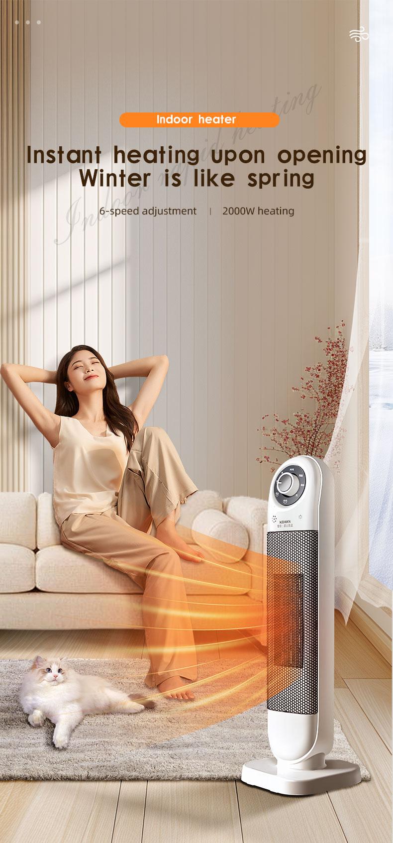 2000W Adjustable Indoor Space Heater with 6 Speed Settings for Home Use