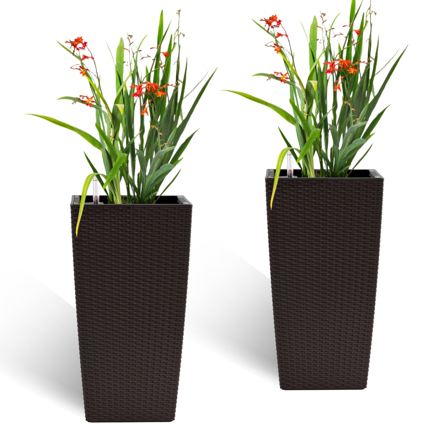 Pack Of 2 Square Planter 22-Inch High Faux Rattan Design Flower Pot