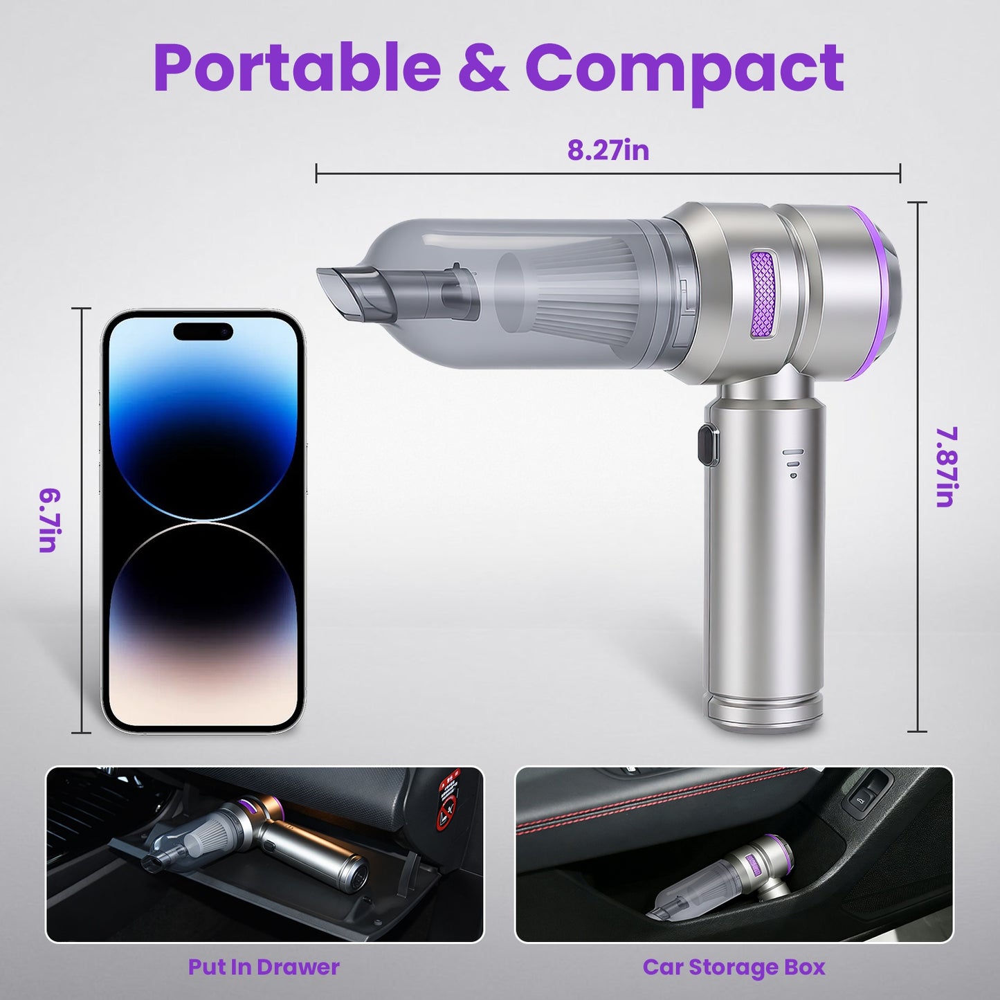 Portable Handheld Car Vacuum Cleaner 4-in-1 Cordless Air Duster & Blower