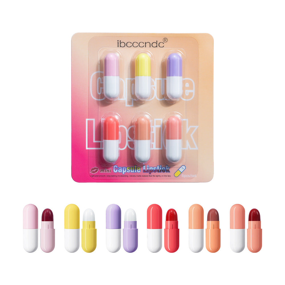 Mini Capsule Lipstick Set - Easy To Carry Velvet Finish, 6 Pack