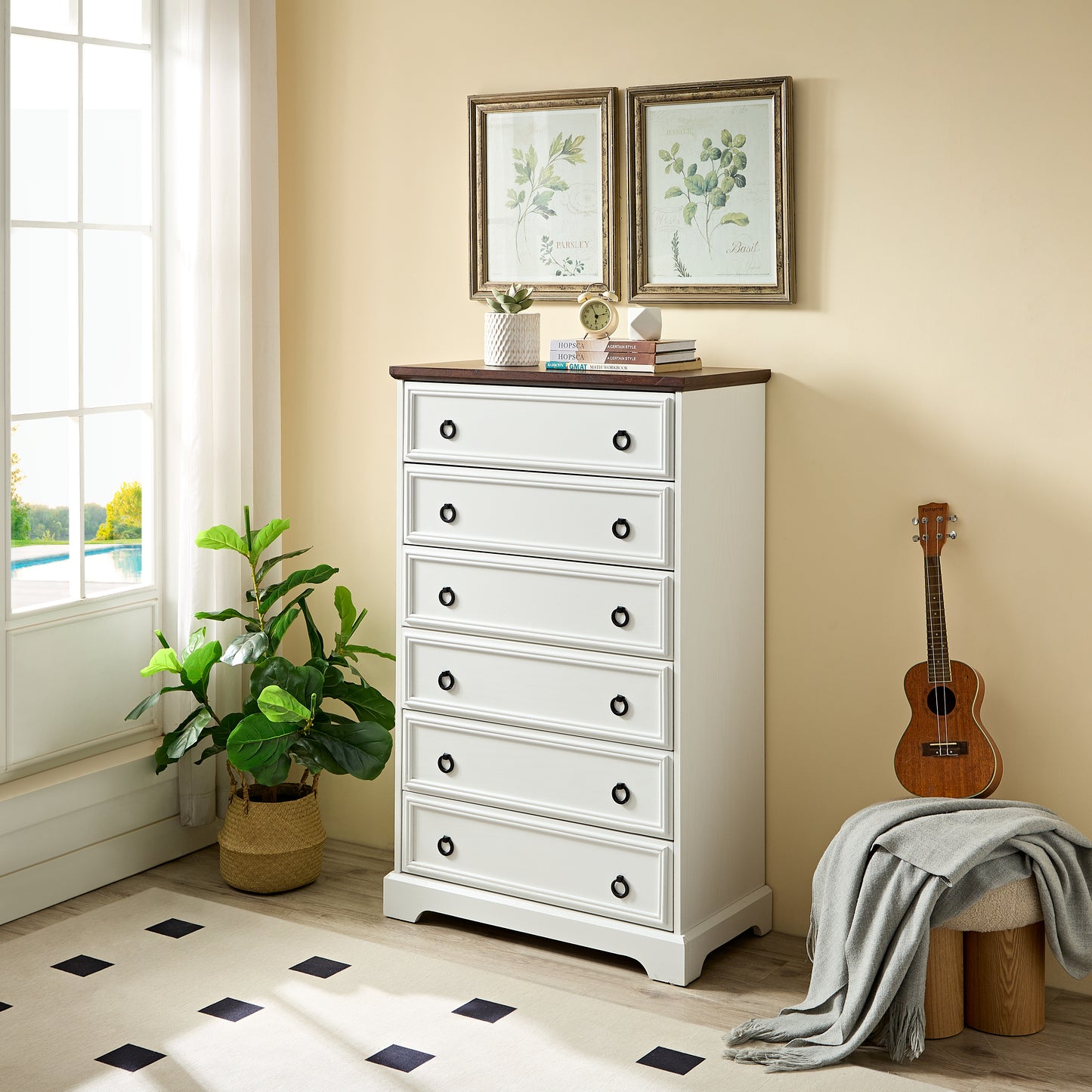 Modern 6 Drawer Dresser - Tall Chest of Drawers for Storage