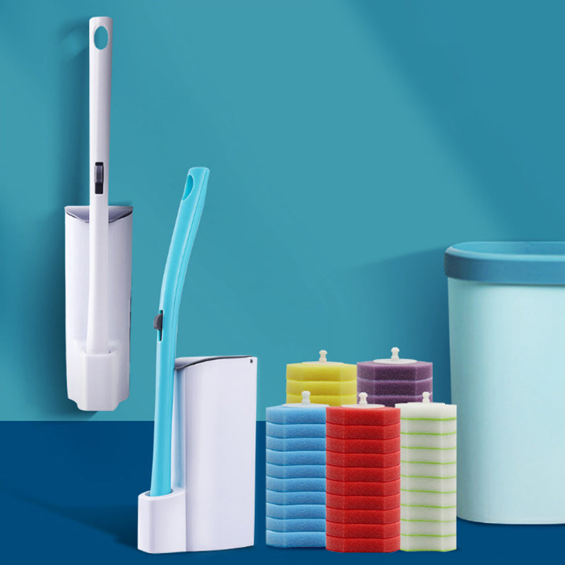 Disposable Toilet Brush Set with Long Handle & Storage Base - 5 Pcs Household Bathroom Cleaning Tools
