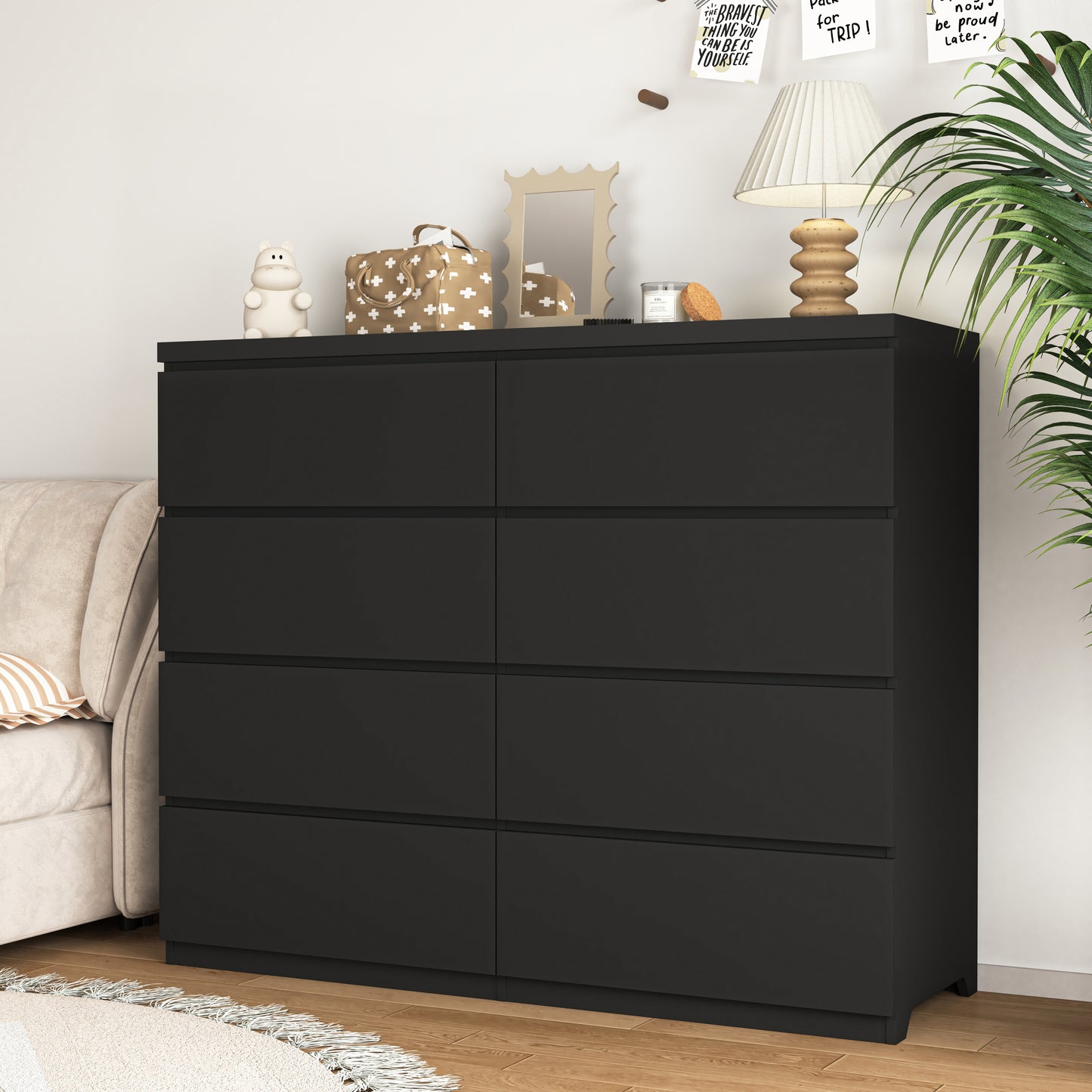 8-Drawer Black Dresser - Modern Wood Chest for Bedroom