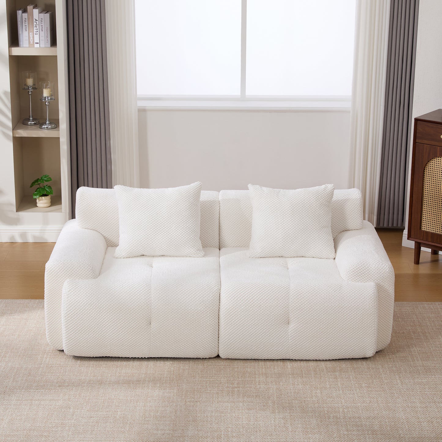 73" Modular Sectional Sofa Loveseat - Convertible Ivory Couch with Pillows
