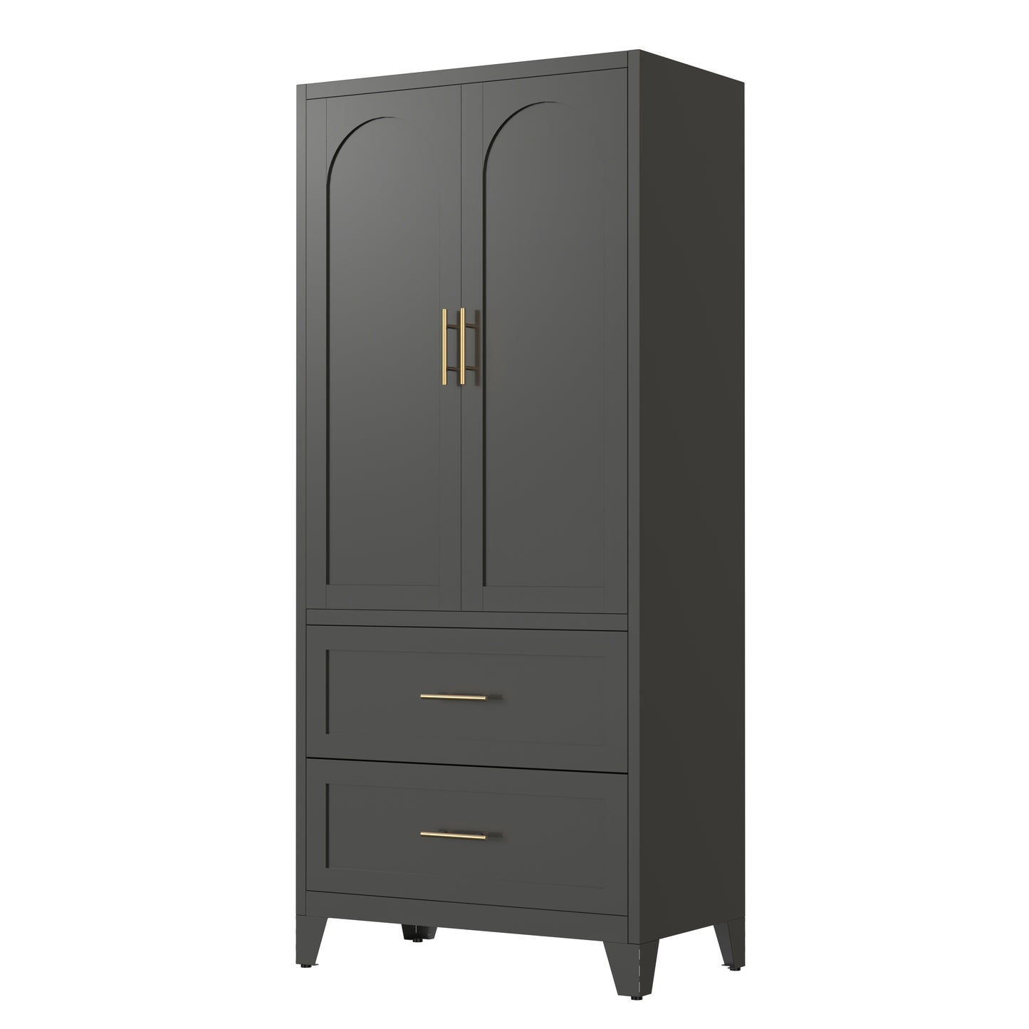 71" Tall Metal Wardrobe Cabinet with 2 Drawers & Shelf - Black