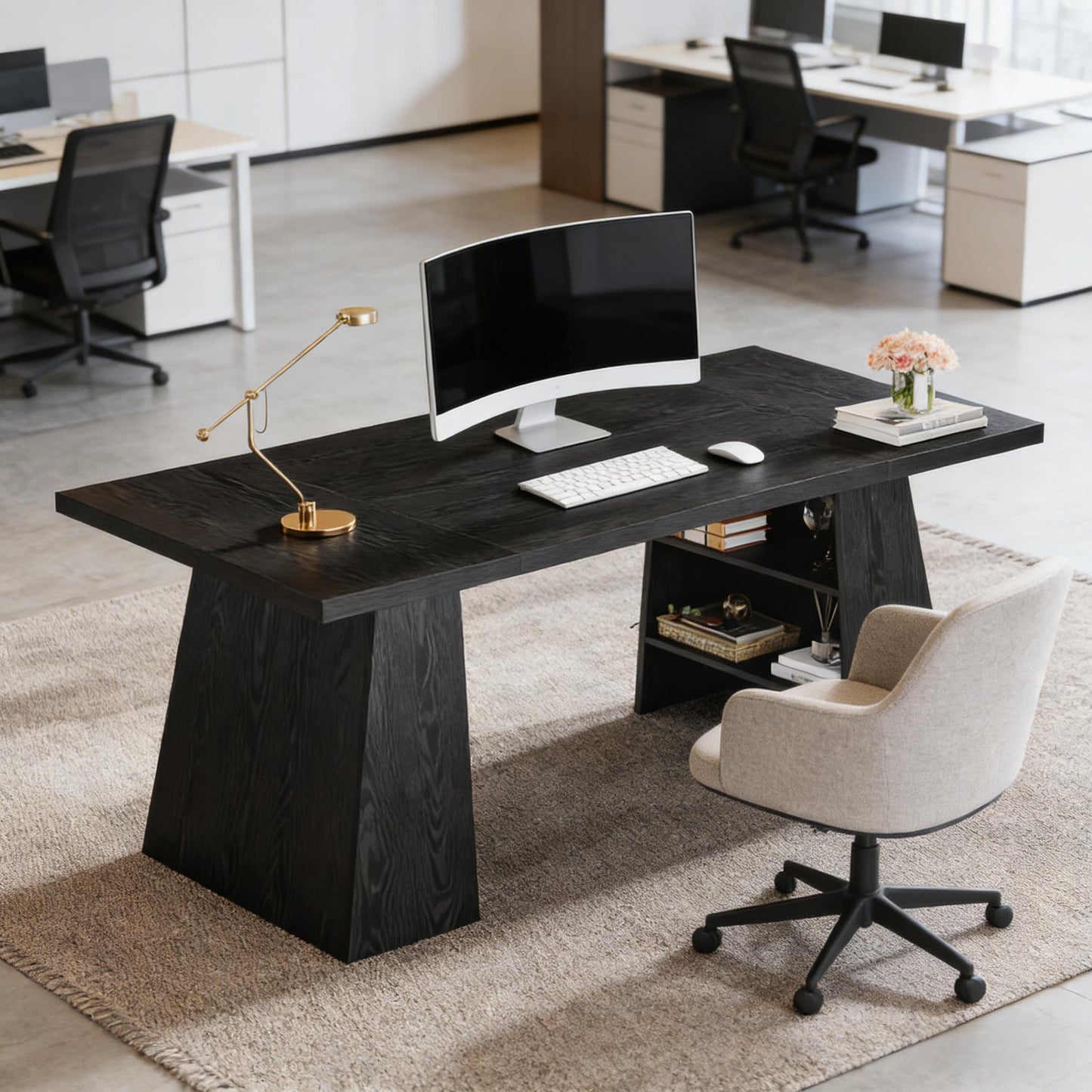 Black Executive Desk - Spacious 63" Computer Desk for Office