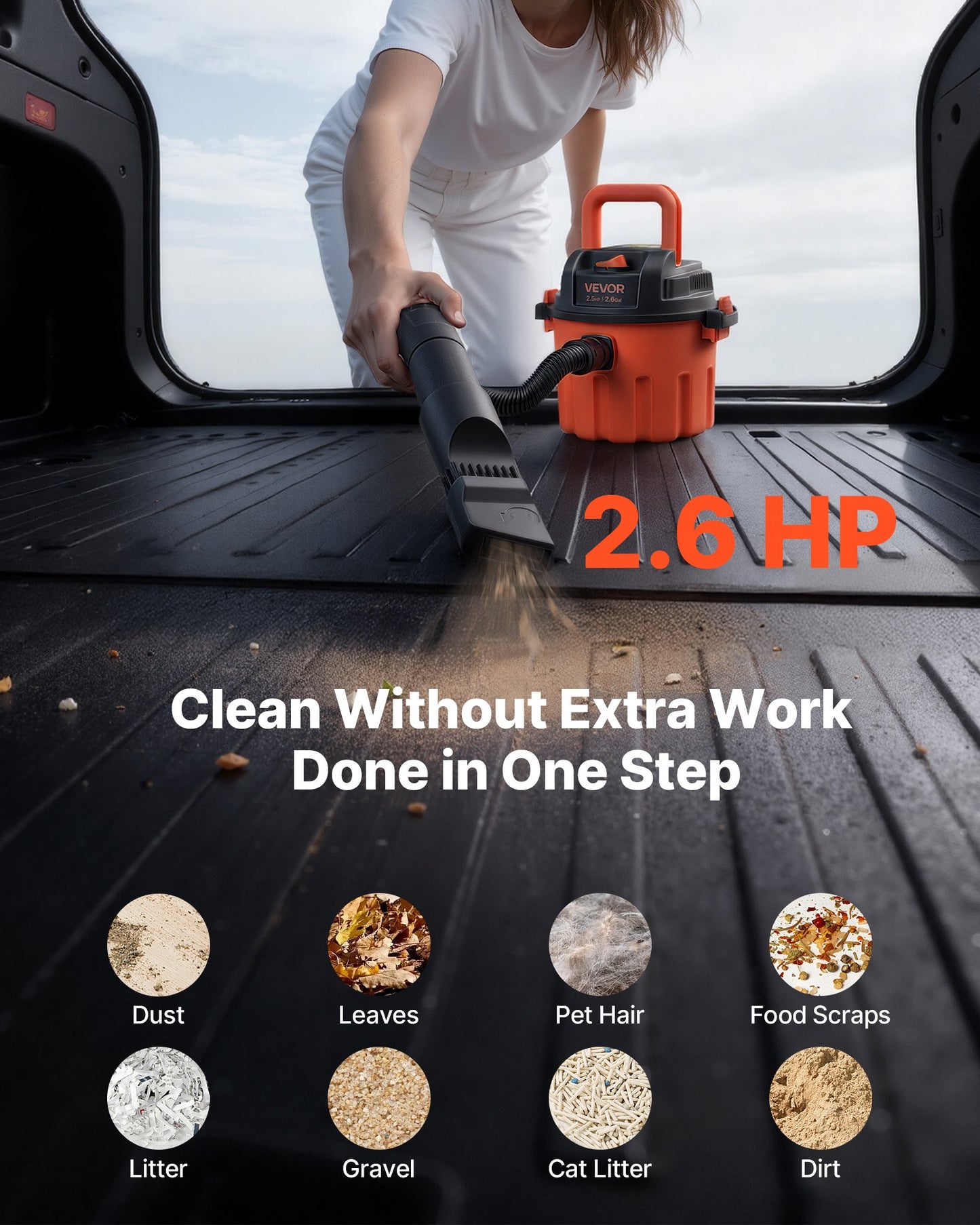 Portable 2.6 Gallon Shop Vacuum Cleaner with Nozzles - Black & Orange