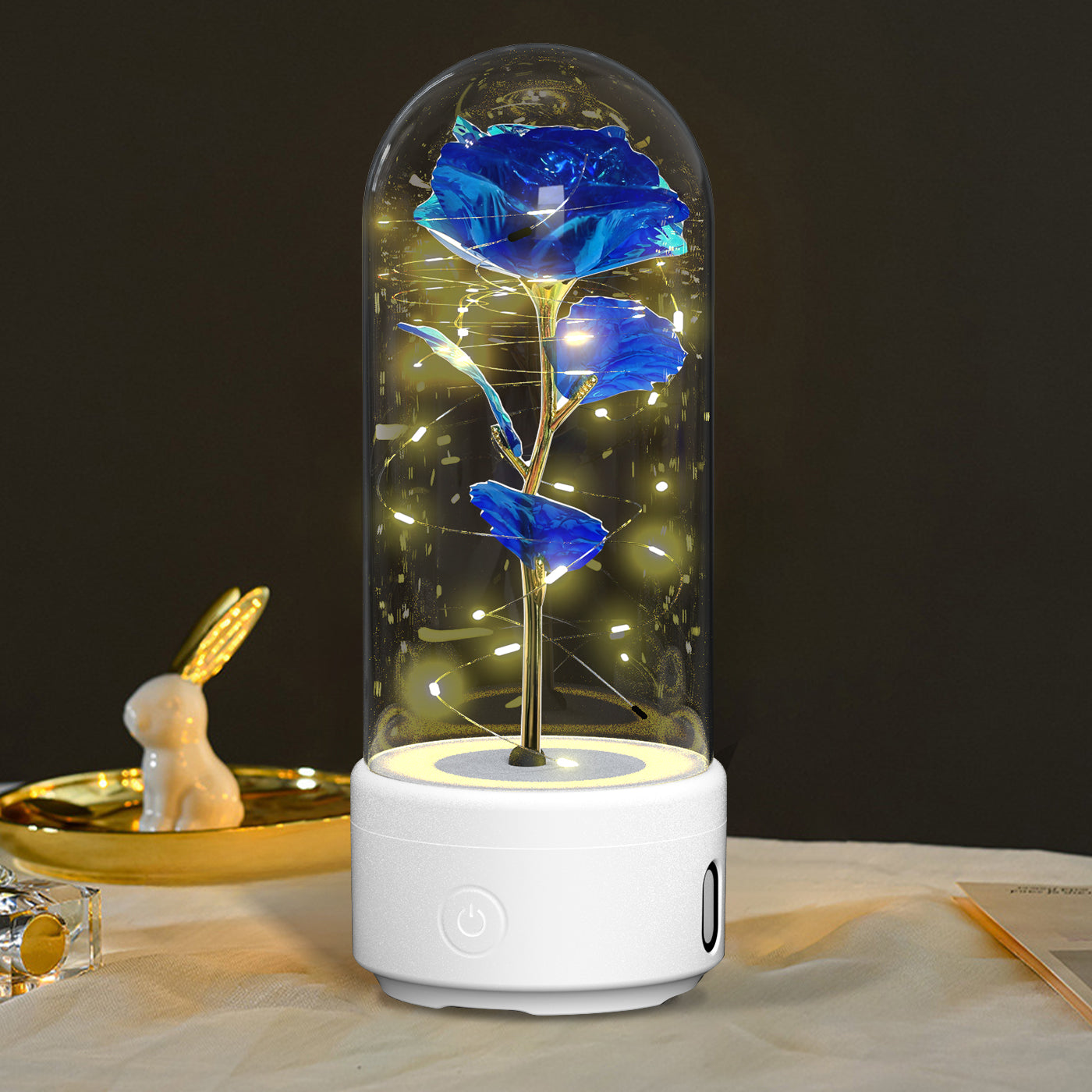 2-in-1 Rose LED Night Light with Bluetooth Speaker - Romantic Glass Decor