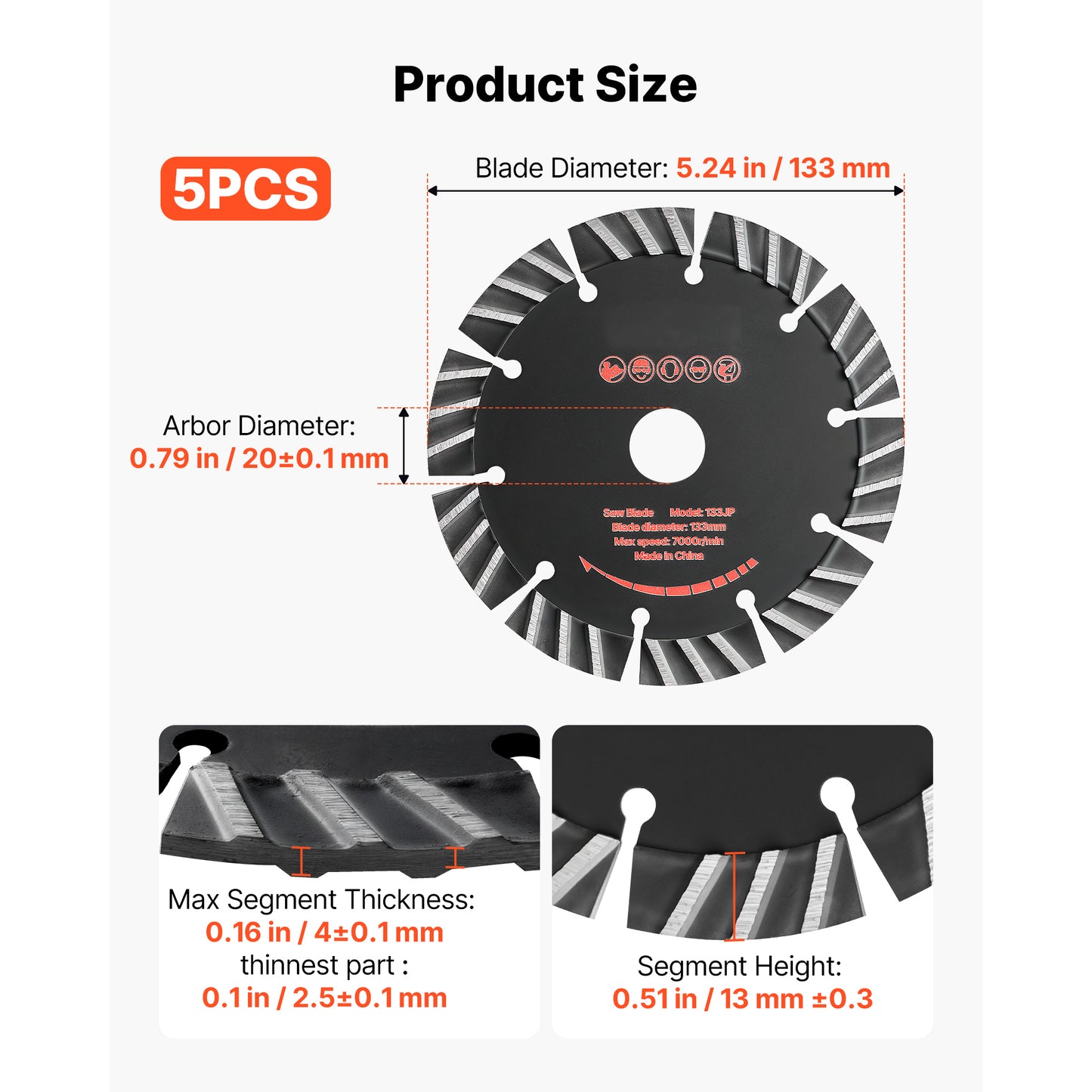 Diamond Wall Chaser Saw Blades 5.24 Inch 5-Pack for Concrete Brick Stone Cutting