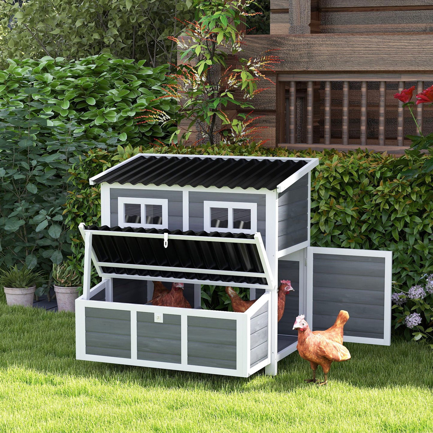 Wooden Chicken Coop with Nesting Box & Pull-Out Tray - Waterproof Roof, 39 Inches