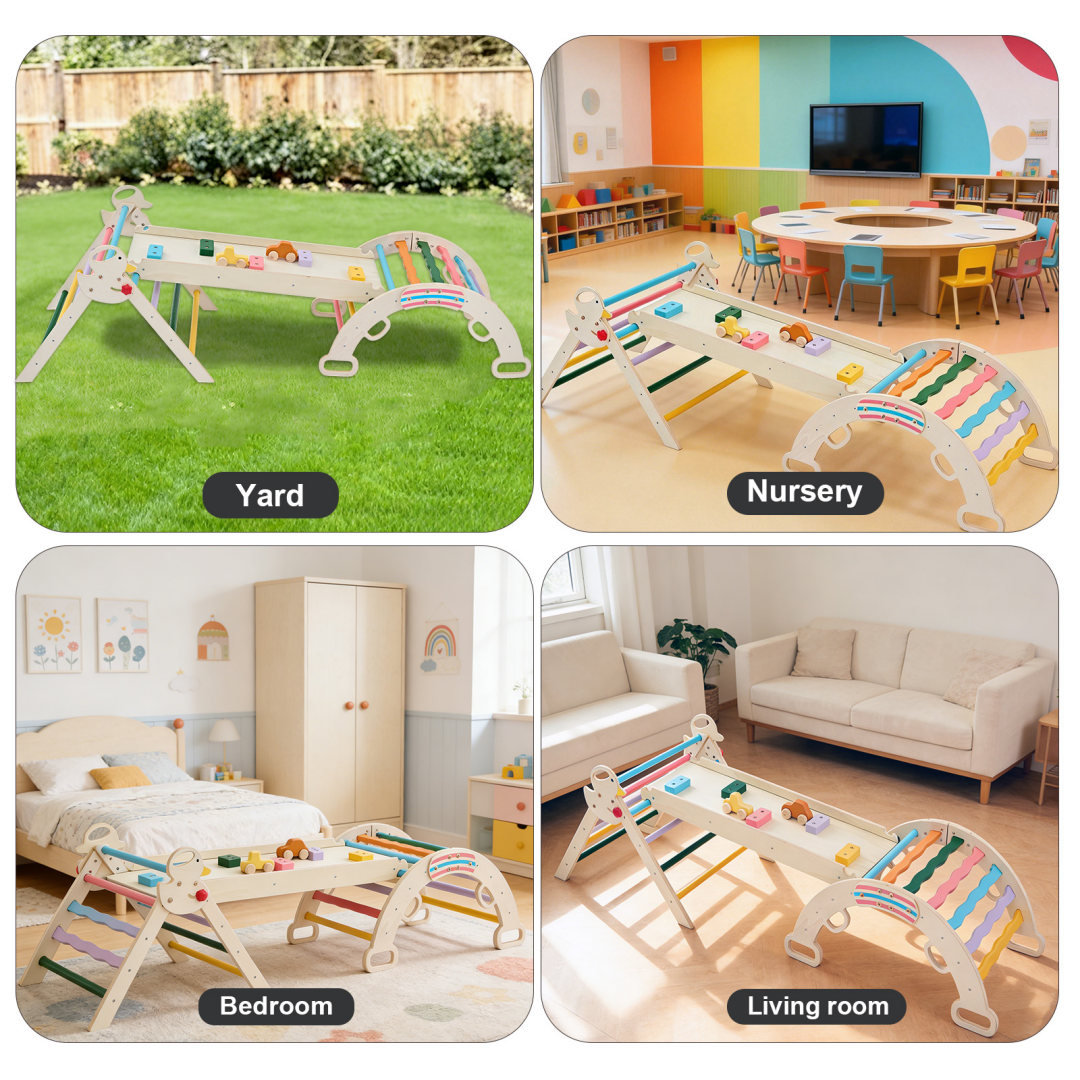 9-in-1 Wooden Indoor Climbing Set - Foldable Toddler Play Gym