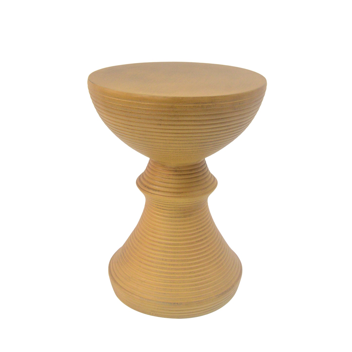 16 Ribbed Natural Concrete Outdoor Side Table With Hourglass Design
