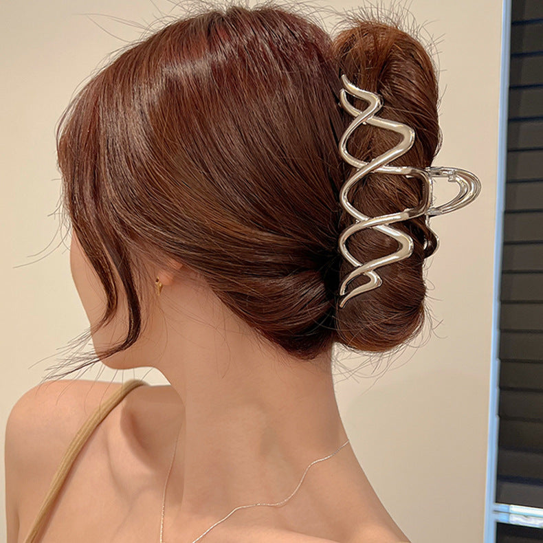 Metal Wave Clasp Hair Clip - Large Back Scoop Style, Alloy Hair Accessory