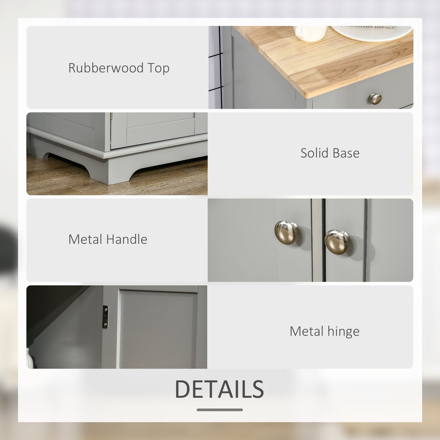 Kitchen Storage Cabinet, Sideboard Floor Cupboard with Solid Wood