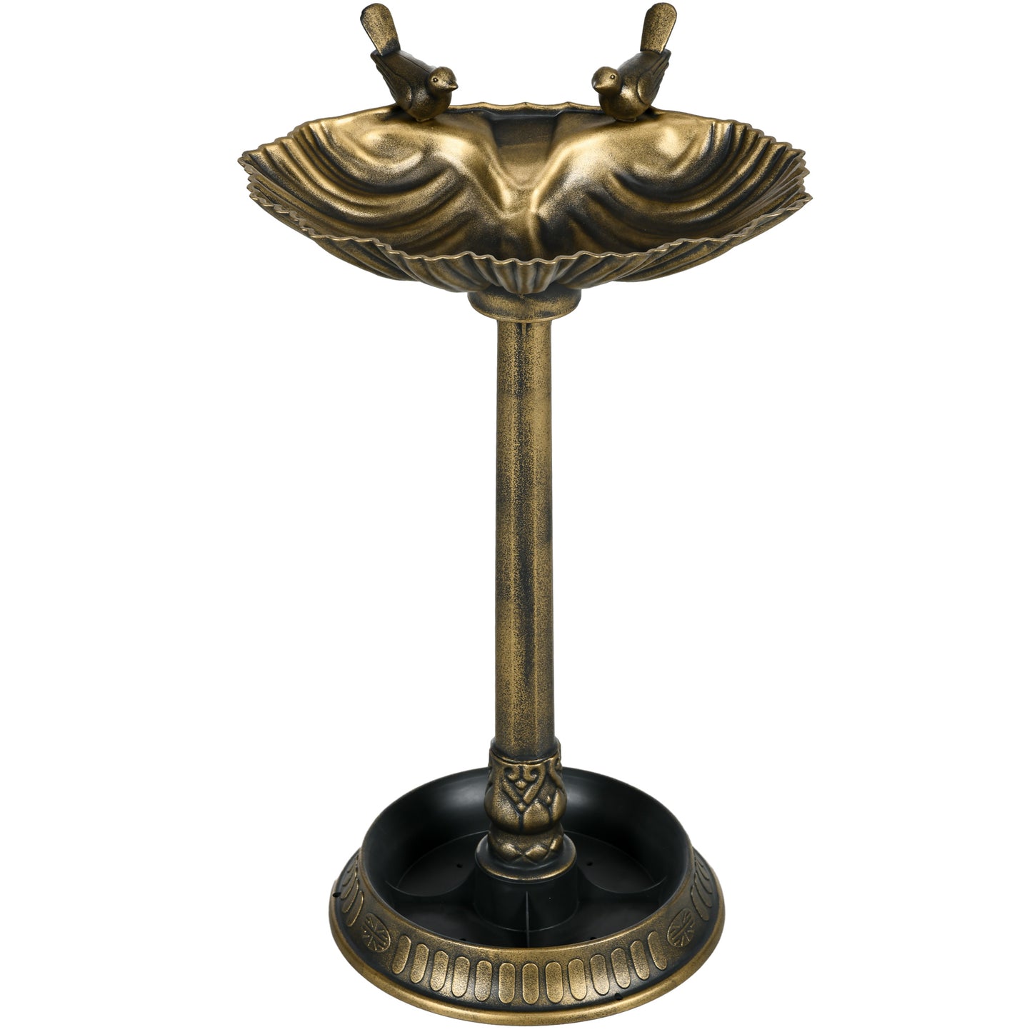 32-Inch Bronze Bird Bath with Bird Statues and Planter Pedestal - Outdoor Decor
