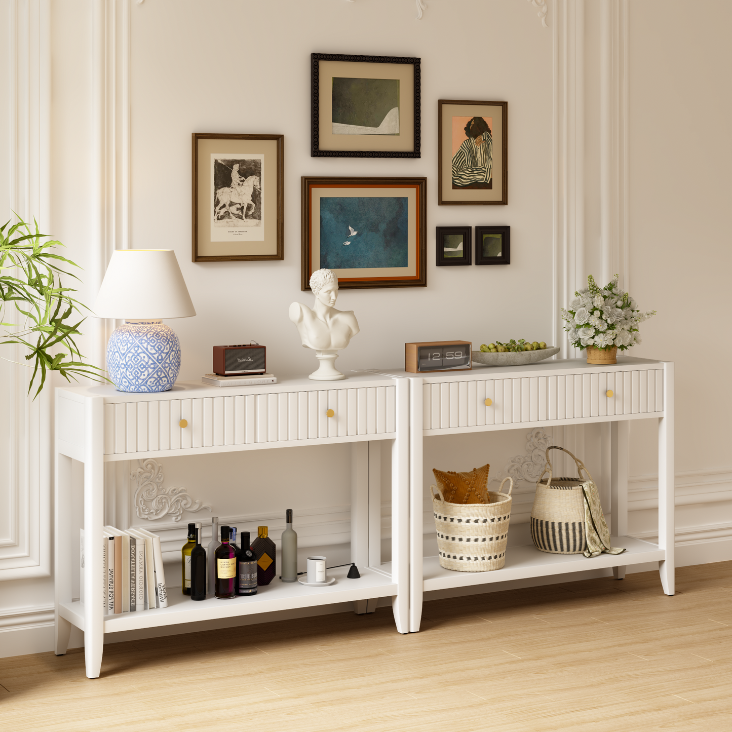 29.5" Tall Console Table with Drawers - White Accent Table