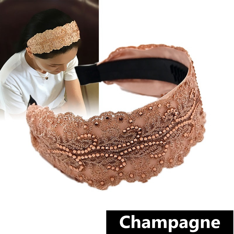 Women's Lace Rhinestone Hair Hoop - Wide Brim