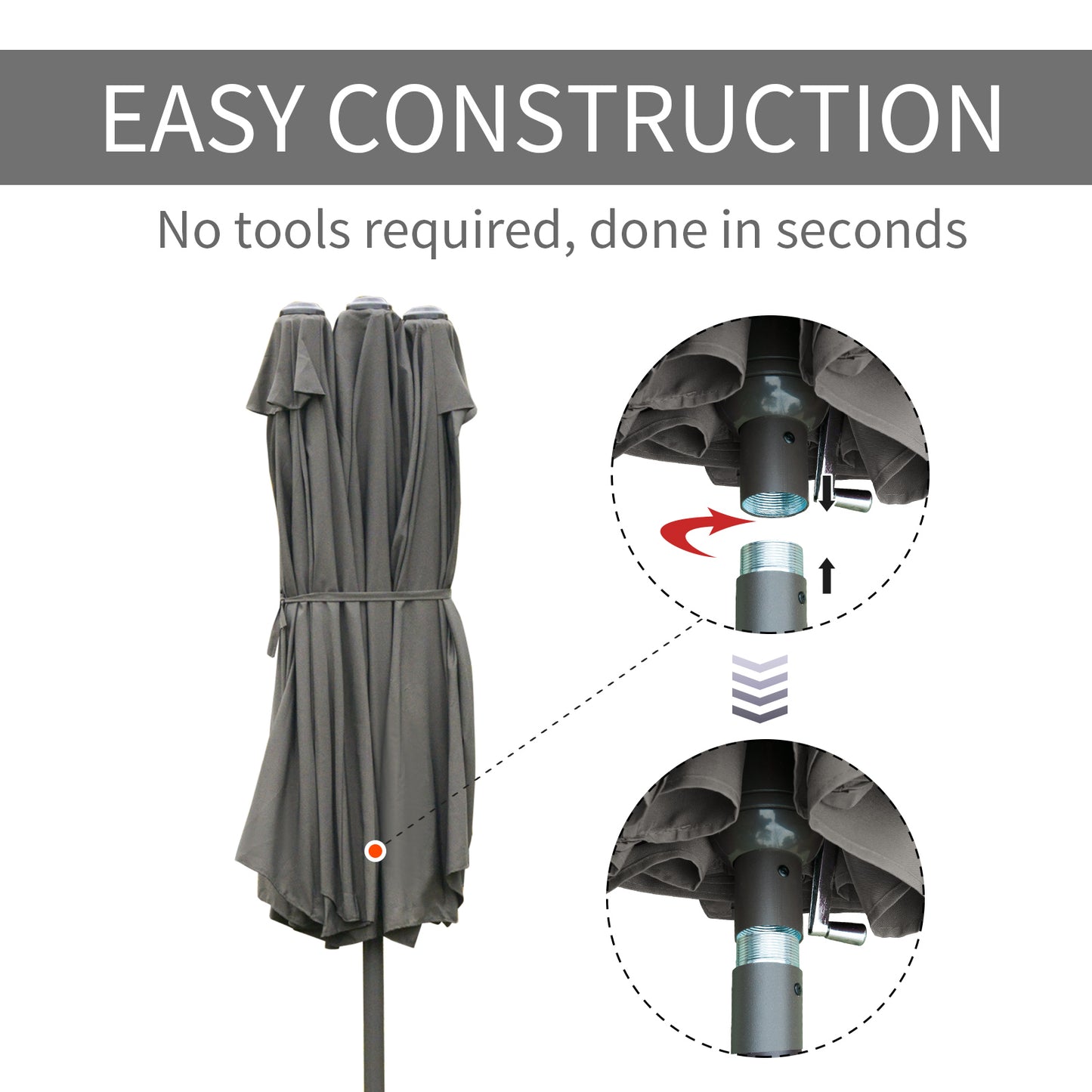 15' Double-Sided Patio Umbrella with Steel Base & UV Protection - Dark Gray