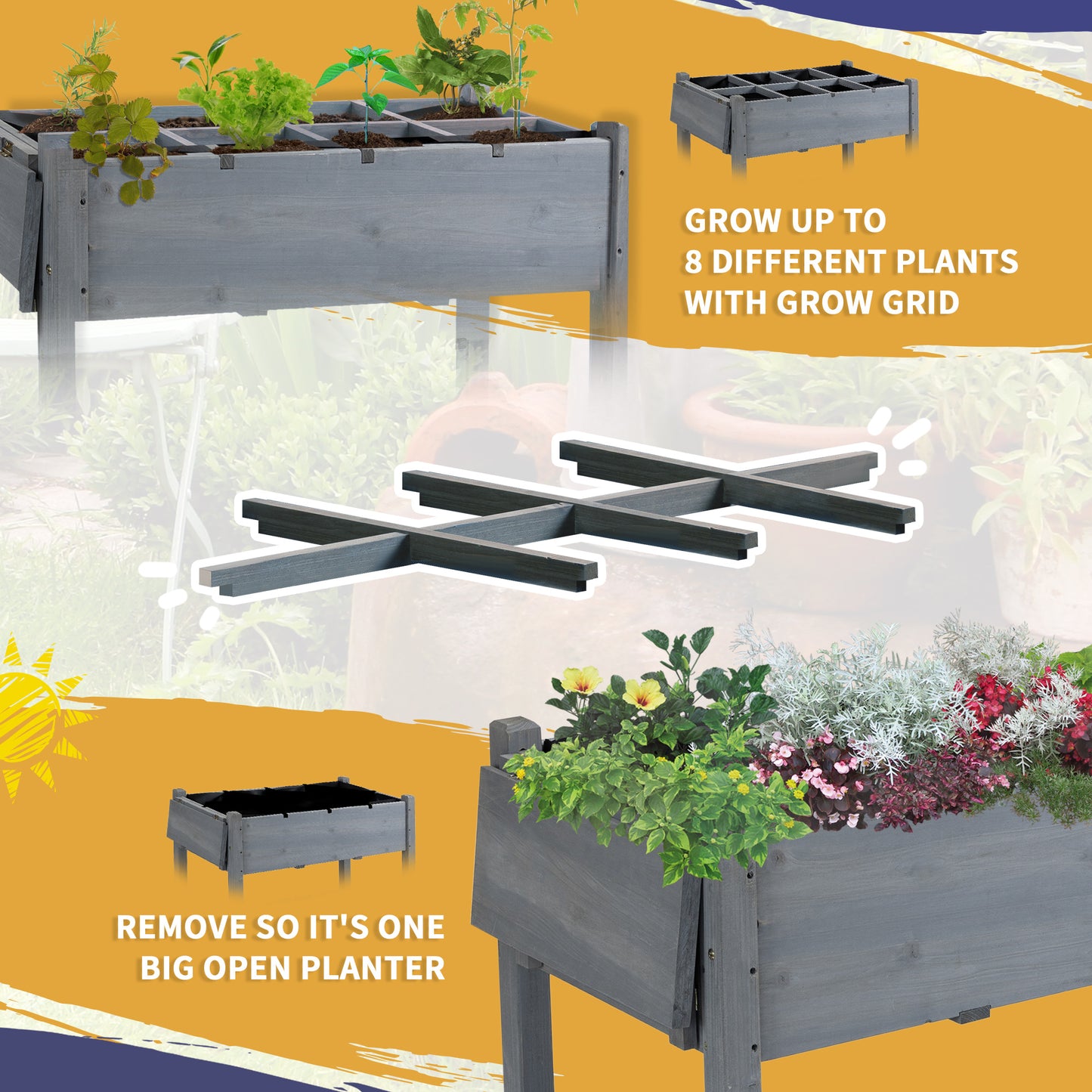 Raised Garden Bed Planter Box with Wheels & Storage Shelf - 1100x210x320mm