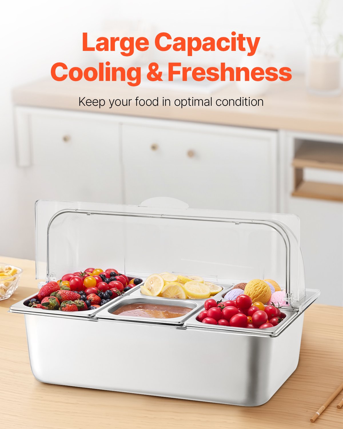 5-Pan Condiment Dispenser with Lid - Stainless Steel Display Container