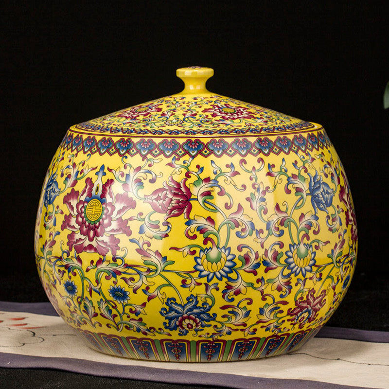Ceramic Enamel Rice Jar with Sealed Lid - 4-5L Food Storage Container